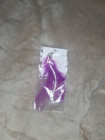 Boucles d'oreilles plumes violet neuf 