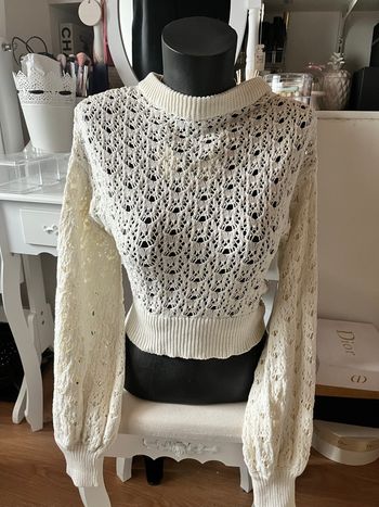 Pull maille bohème ajouré écru romantique T.S Pull&Bear T.S TBE 🌾