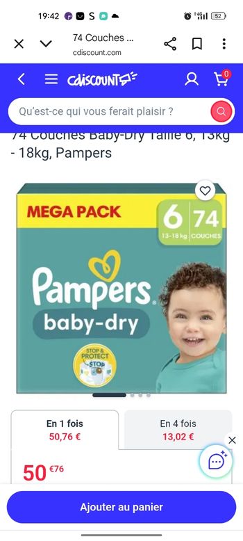 Couche Pampers taille 6