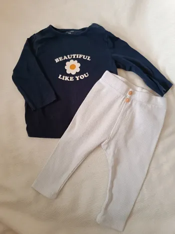 🎀 joli petit ensemble Kiabi au bleu marine legging blanc taille 6 mois 🎀