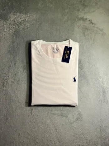 T-shirt Ralph Lauren Crewneck Embroidered White Navy Poney – Taille L