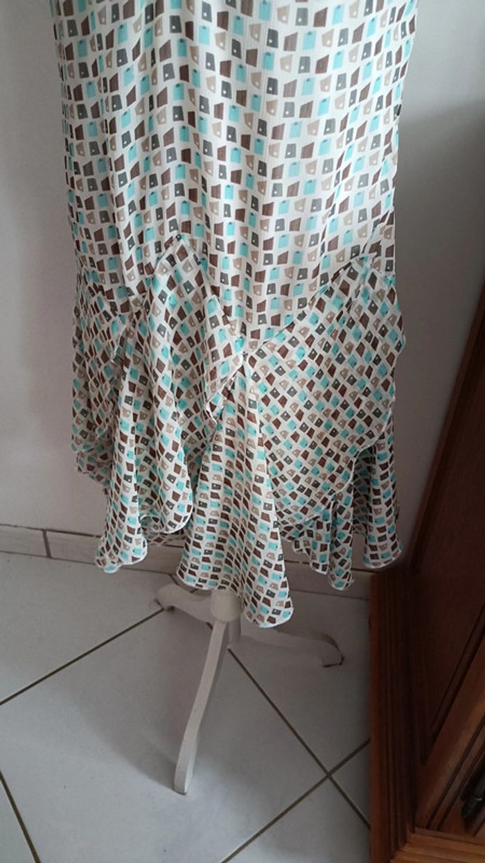 Jolie robe crème imprimé turquoise - photo numéro 7