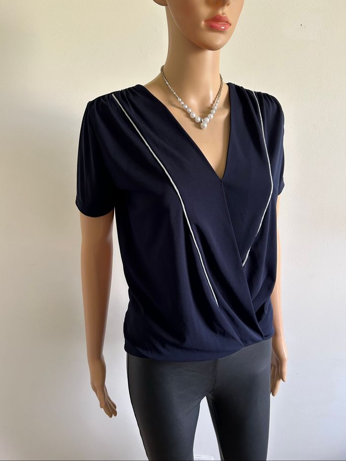Blouse bleue marine à manches courtes Morgan taille S jamais portée - photo numéro 2