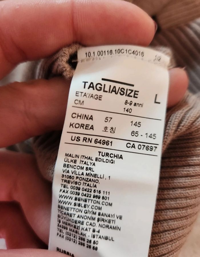 Pull fille 8 ans – Benetton – 100 % coton – marron clair - photo numéro 6