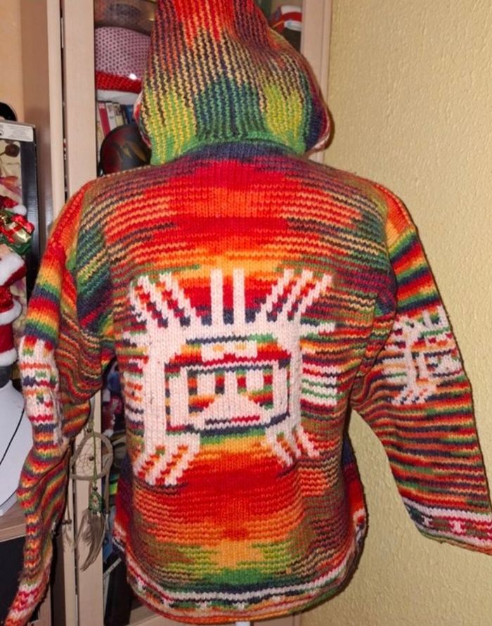 Pull / Sweat à Capuche Andin / Péruvien - Grosse Maille Multicolore (Arc-en-ciel) - photo numéro 6