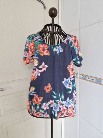Tee-shirt bleu marine à fleurs femme cache cache taille M/38