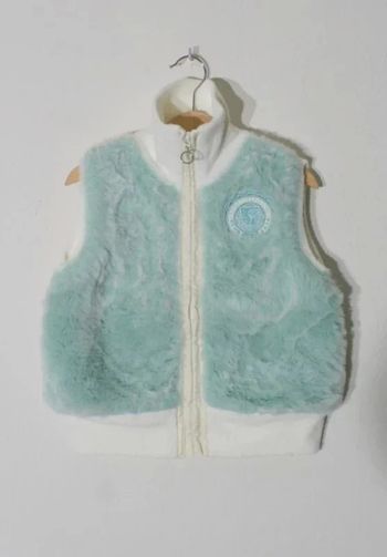 Doudoune sans manche blanche avec fourrure bleue Pampolina 6 ans