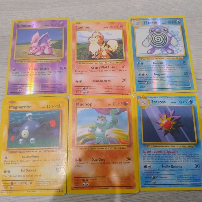 Carte pokémon nom: nidoran caninos têtarte magnemite machop et staross