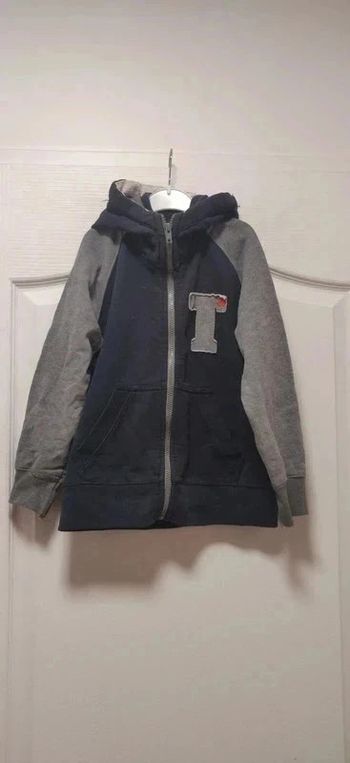 Sweat gilet zippé marine et gris à capuche Tape à l'oeil 8ans