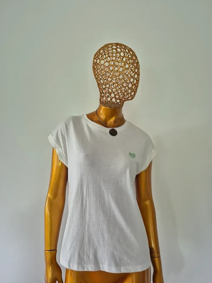 Tee-shirt Femme Manches Courtes Crème Taille M/L