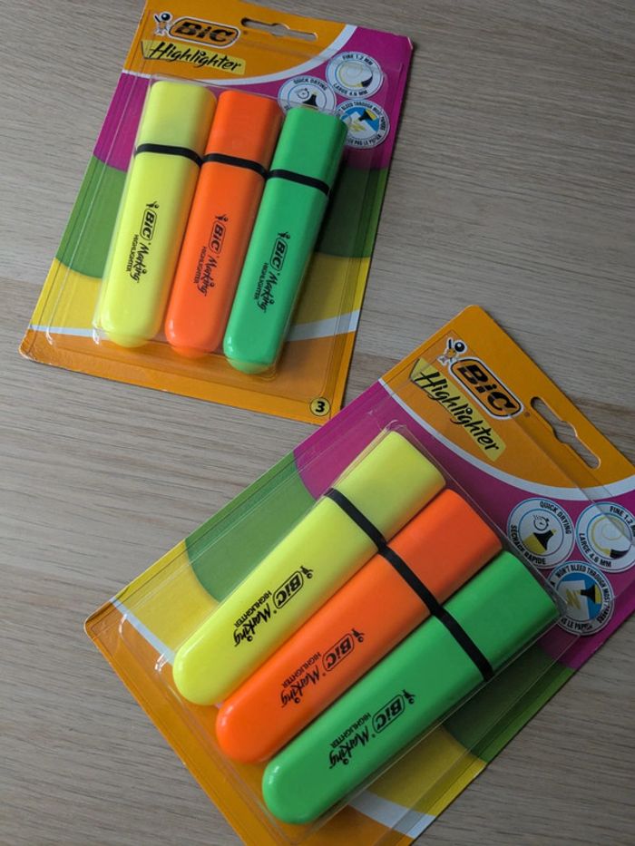 2 paquets de 3 surligneurs Bic