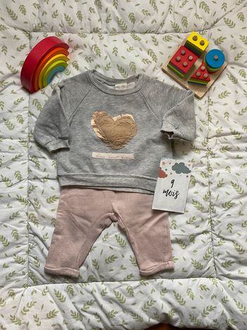 ensemble sweat gris zara et pantalon rose à paillette kiabi 9 mois