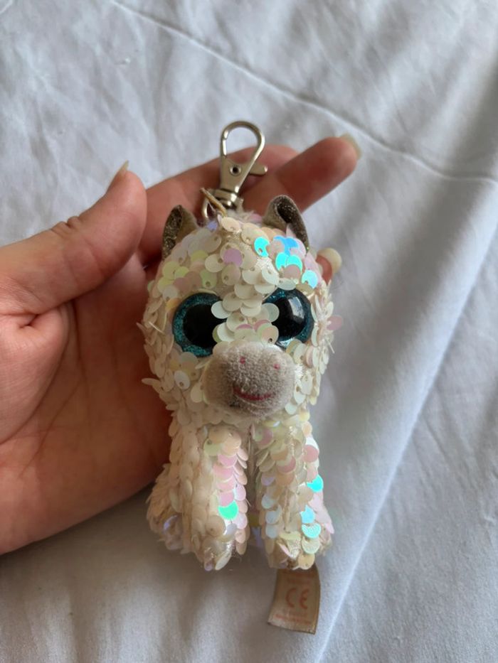 Porte clés peluche sequin blanc brillant Diamonds