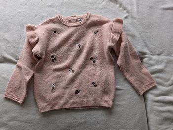 Pull laine rose à petites fleurs brodées - 3A - Gémo