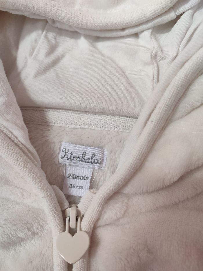 Veste polaire avec capuche - Motif cœur - Crème - 24 mois - Très bon état - Kimbaloo - photo numéro 6