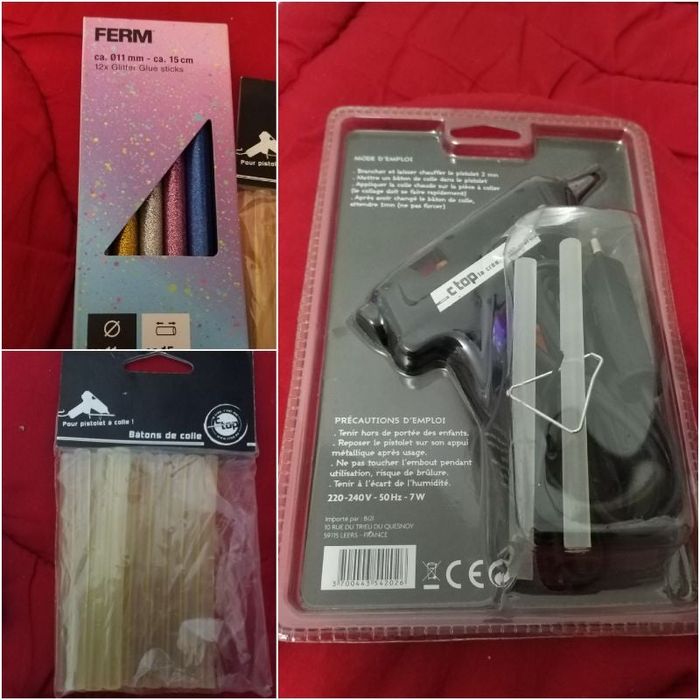 Pistolet à coller pour loisirs créatif avec bâtons transparent et pailleté neuf