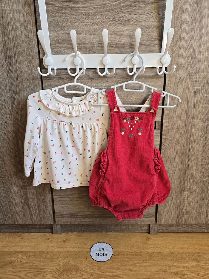 Vêtement Bébé Fille - Ensemble Salopette courte + blouse - Sergent Major - 24 mois 86 cm - photo numéro 2