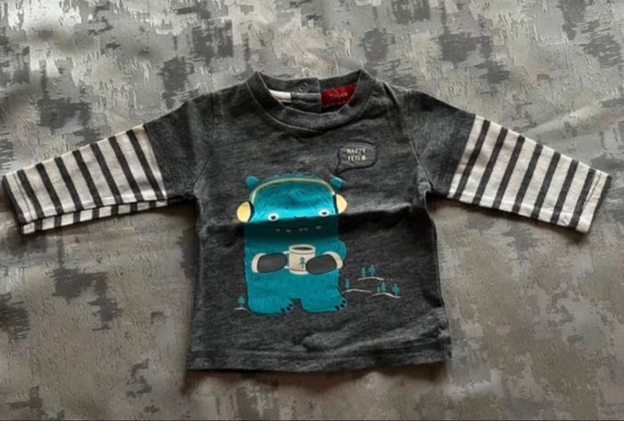 Pull fin manches longues bébé – Gris à motif – TISSAIA – 3 mois