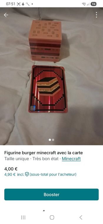 Figurine e burger minecraft avec sa carre