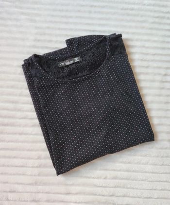 Tee-shirt noir à pois – Détail dentelle – Taille XXXL – Pulp & Curve – Bon état