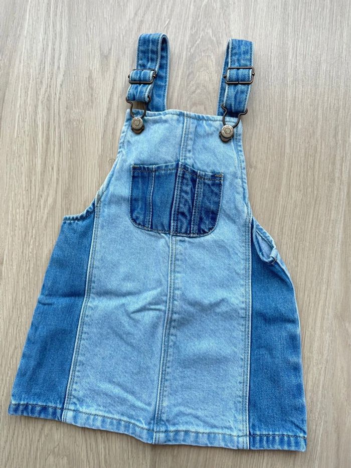 Robe salopette en jean bi colore bleu bébé fille 18 24 mois Zara
