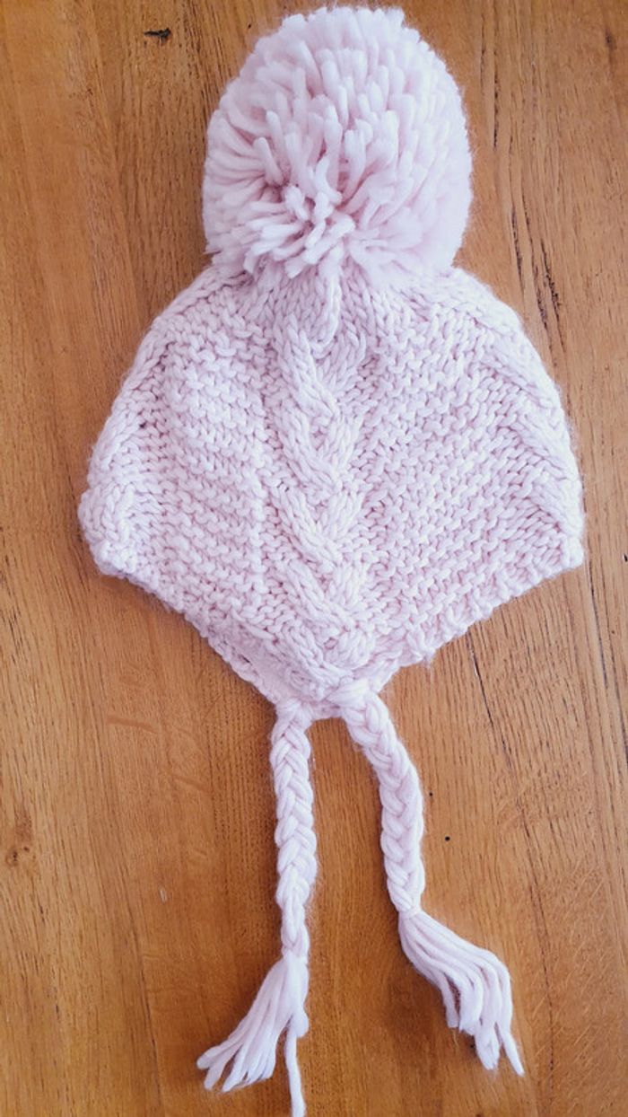 Bonnet rose doublé en polaire avec pompons et cache-oreille, 6-12 mois - photo numéro 4