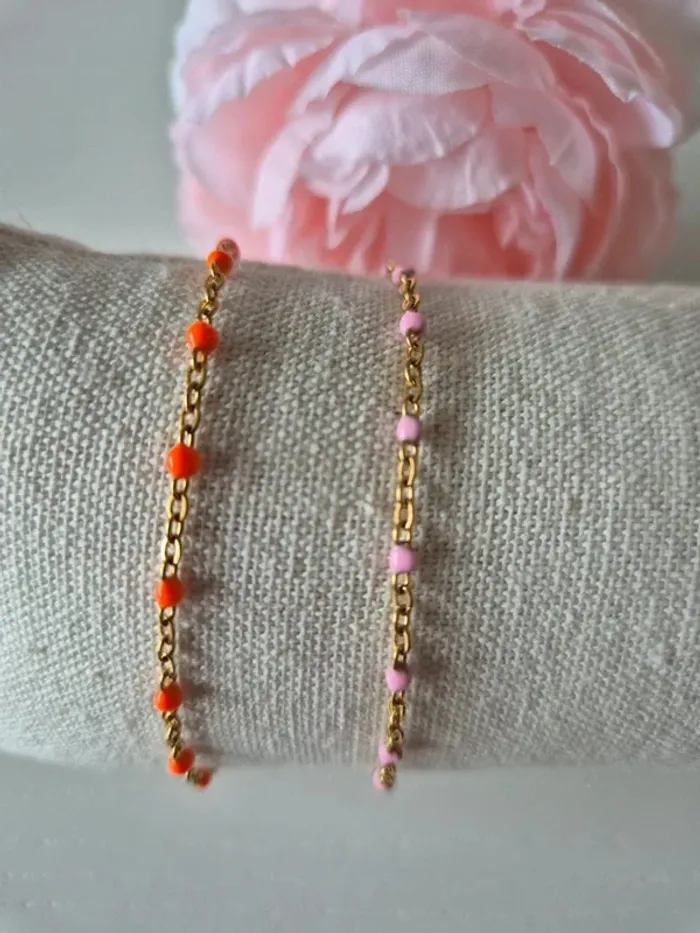 Lot de 2 bracelets d'été dorée style gigi
en acier inoxydable orange et rose - photo numéro 3