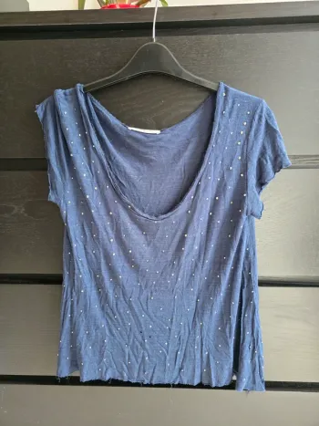 Tee-shirt bleu strass Peace n'love