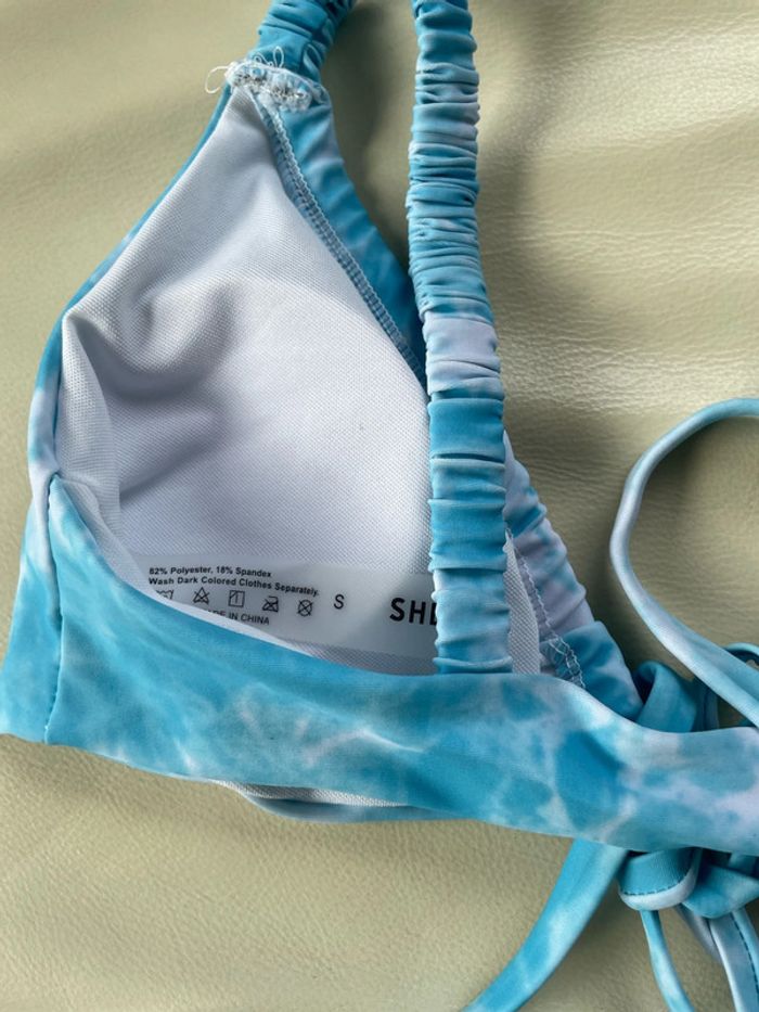 Maillot de bain neuf shein taille 36 s bleu ciel blanc tanga - photo numéro 9