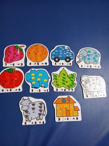 Puzzle en bois 3 morceaux mathématiques, des 4 ans, chiffres, animaux, apprentissage , opérations