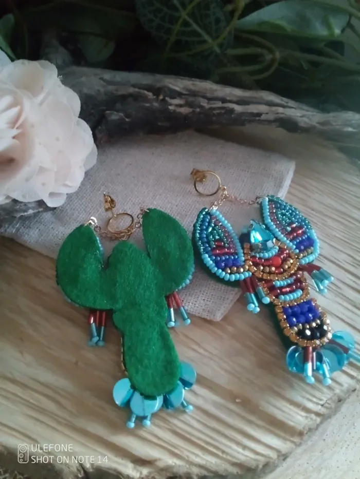 Boucles d'oreilles bohèmes homards Bleus - photo numéro 3