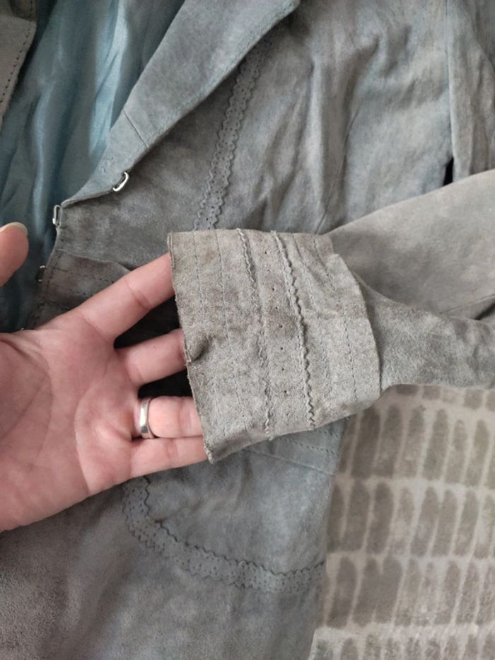 Veste cuir croûte de porc bleu gris Morgan taille S 36 - photo numéro 3