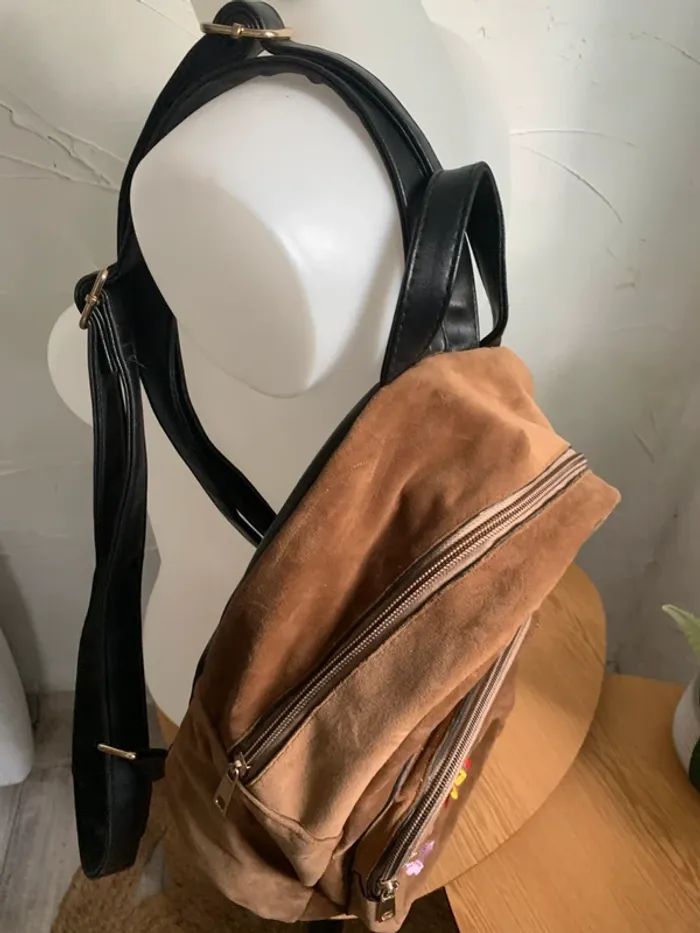 Mini sac à dos marron velours motif - photo numéro 2