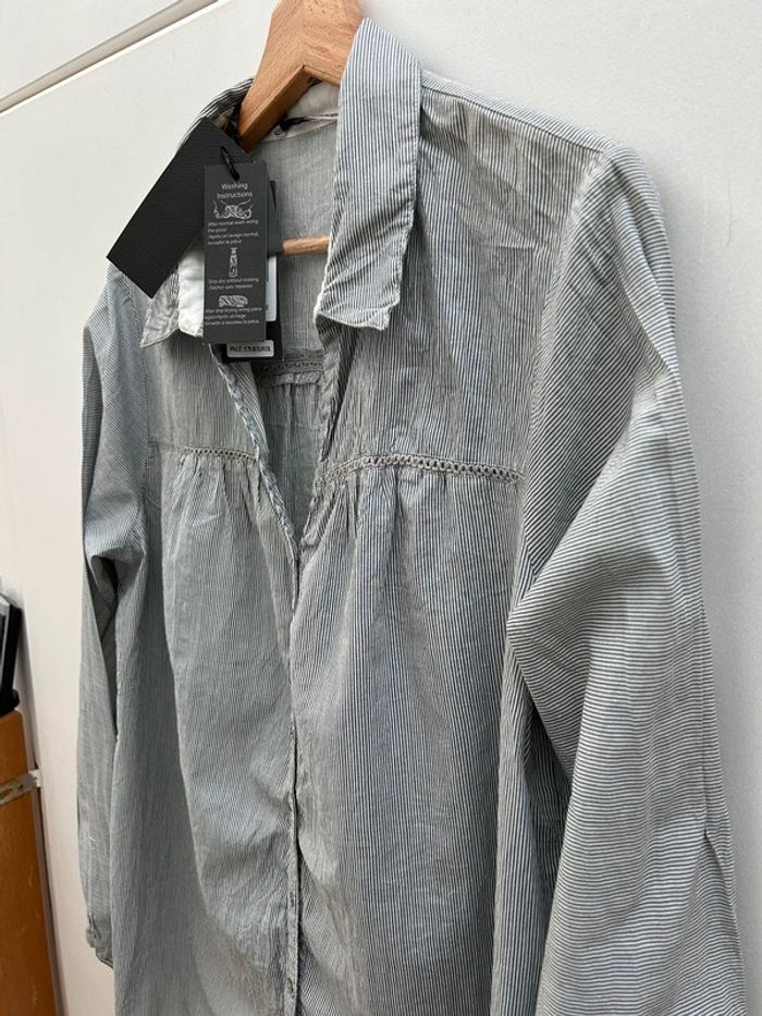Chemisier chemise xxl longue ddp grise à rayures en coton - neuf - photo numéro 8