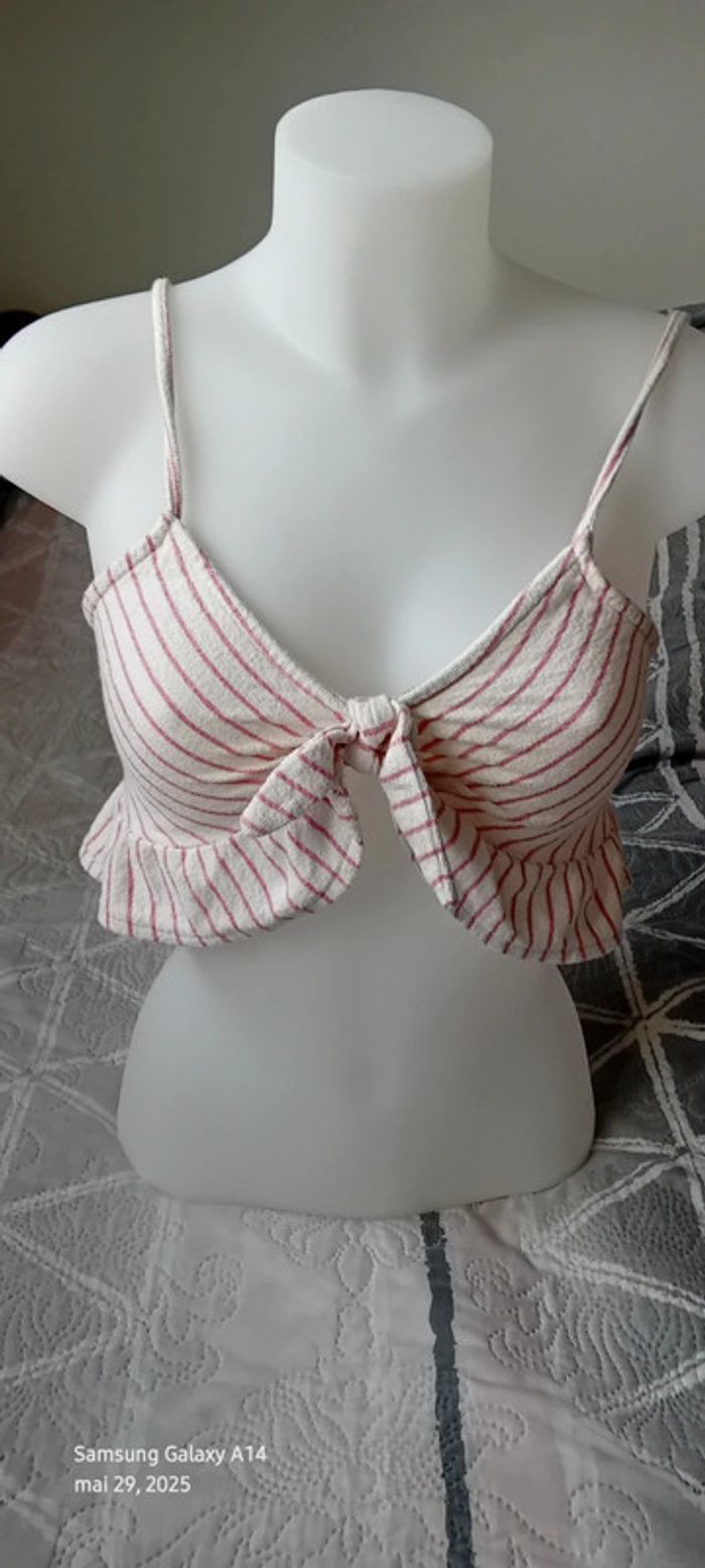 Brassière fines bretelles avec noeud à rayures roses femme S pull & bear - photo numéro 2