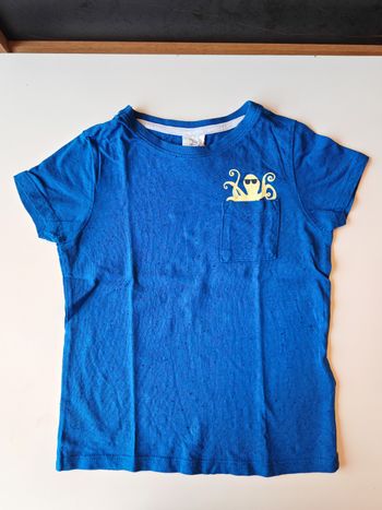 T-shirt bleu pieuvre Poco Piano 5 ans 