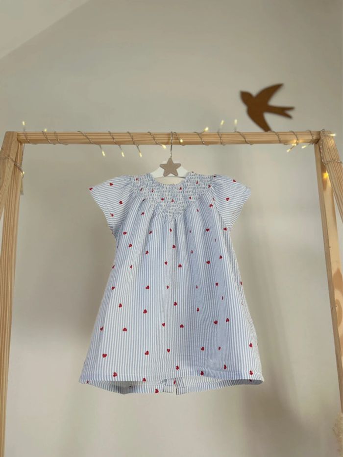 Robe et culotte bleu et petits cœurs rouge taille 24 mois vertbaudet - photo numéro 2