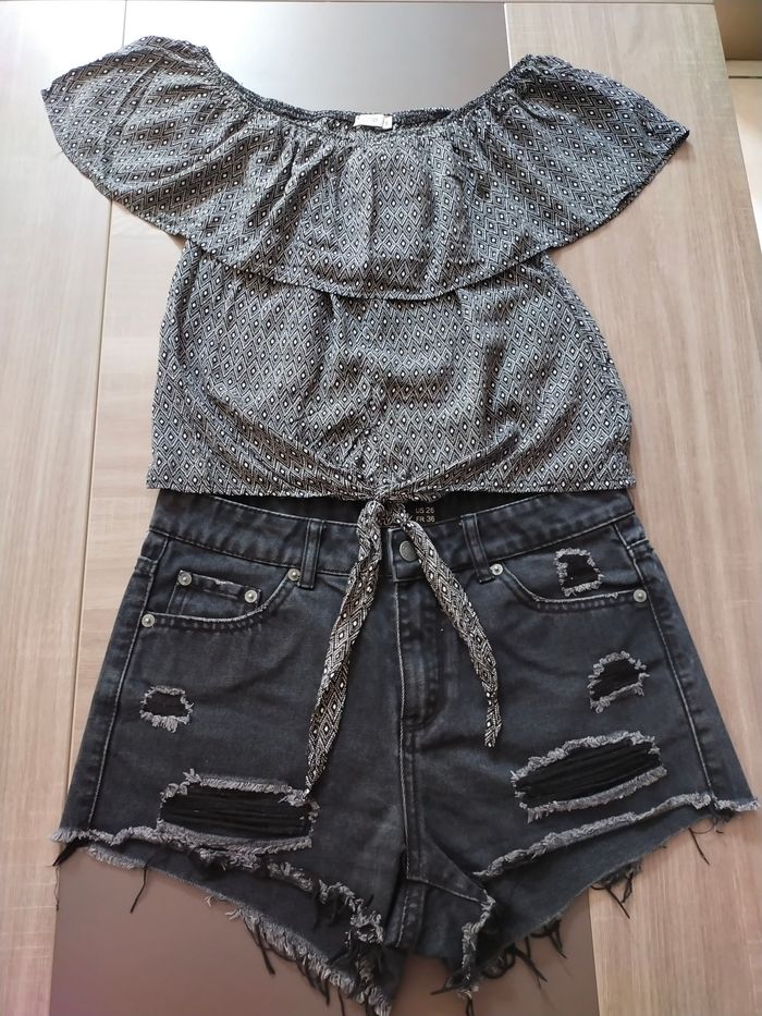Lot short en jean + haut imprimé