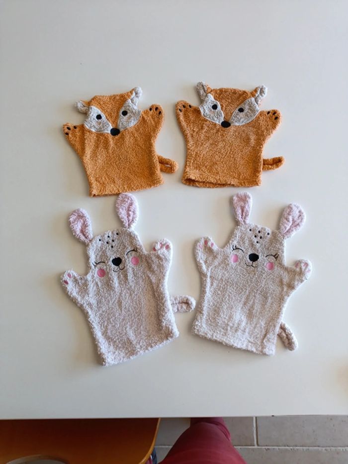 4 gants de toilette enfants marionnettes