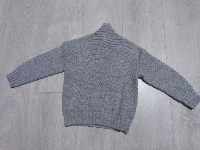Pull col châle laine beige tricoté 4 ans - photo numéro 2