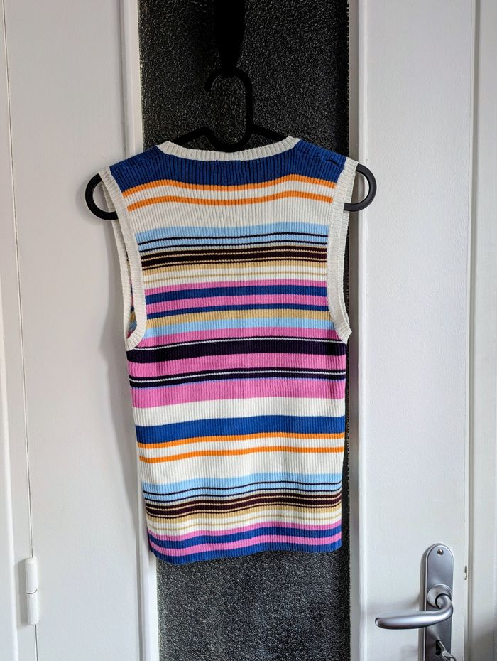 Pull débardeur gilet rayé col en v sami taille s 36 rose orange - photo numéro 2