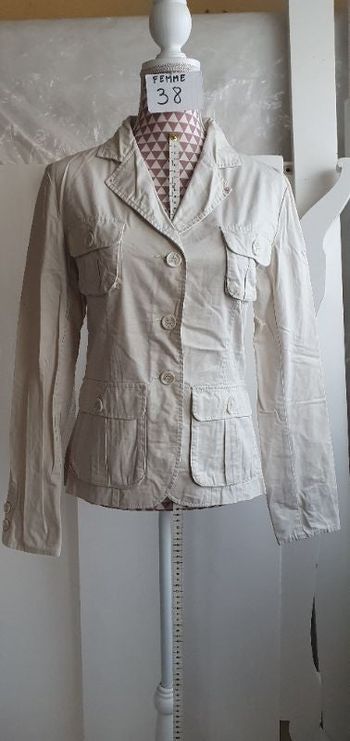 Veste, beige, en coton, en très très bon état, longueur 59cm,marque Decontract =5€
