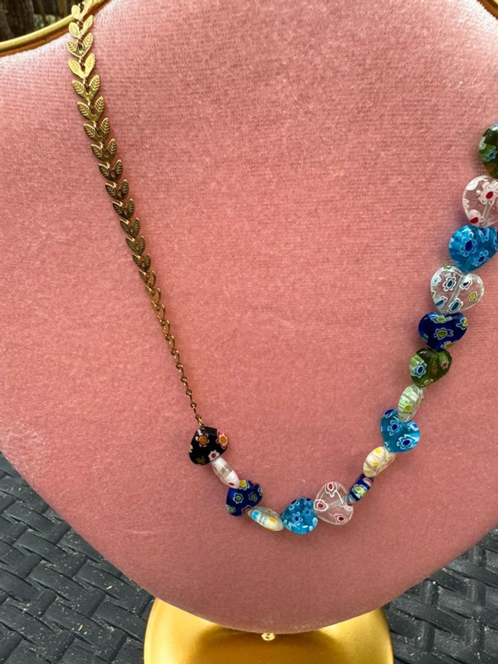 Collier réglable mi perles cœurs couleurs mi acier inoxydable or V - photo numéro 8