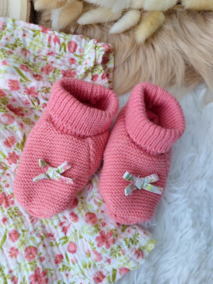 Gilet tricot+robe fleurie+chausson tricot+chaussettes hautes et turban sergent major fille 3 mois 🎀 - photo numéro 3