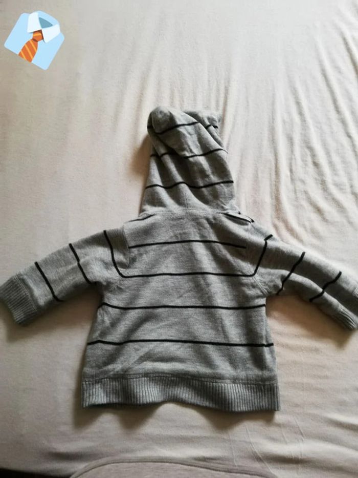 Gilet Gris à Rayures Noires avec Capuche "Kimbaloo" - Taille 24 Mois - photo numéro 2