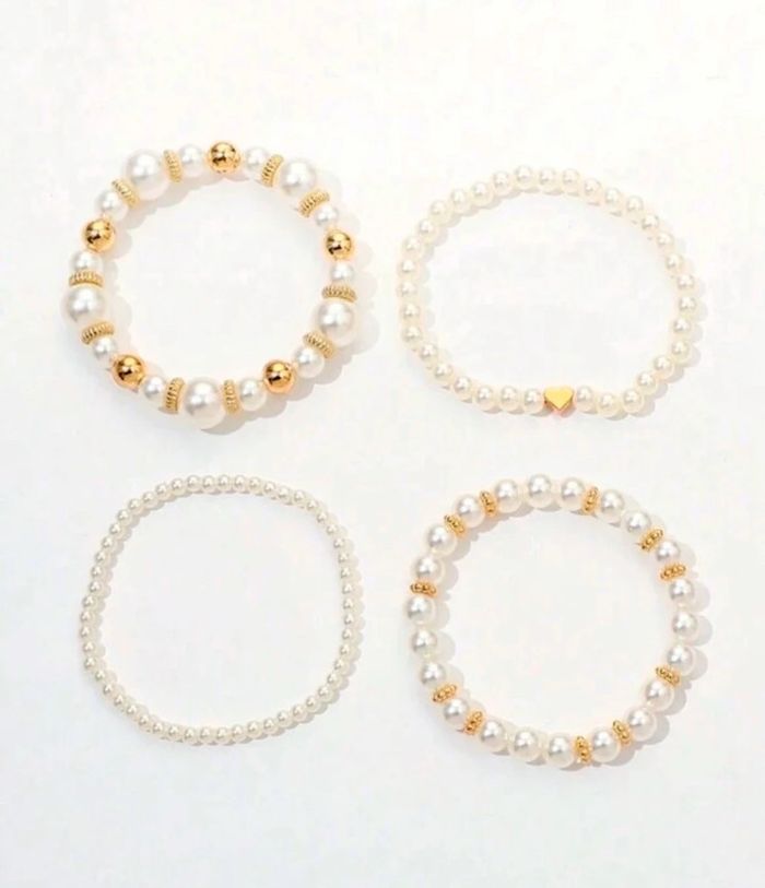 Lot de 4 bracelets perles blanches et or neuf - photo numéro 3