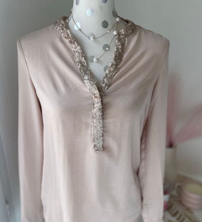 Blouse manche longue satiné col sequins 36 - photo numéro 2