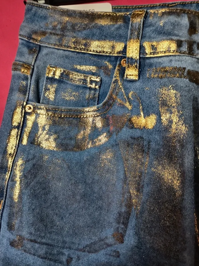 Jean enduit, métallique doré Marivy Denim coupe bootcut (A273) - photo numéro 2
