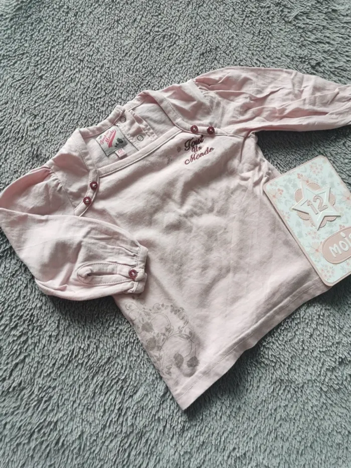T-shirt manches longues rose Tout un monde 12 mois - photo numéro 2