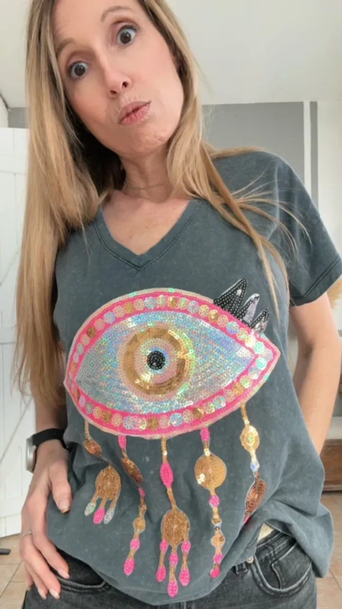 Tee-shirt bohème multicolore sequins taille unique - photo numéro 9